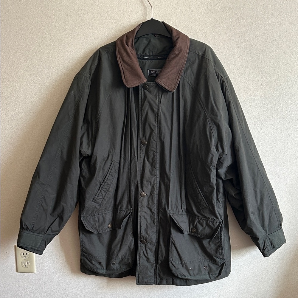 Vintage Britches Outdoors Men Chore Utility Barn Green/ Leather Collar Jacket.L